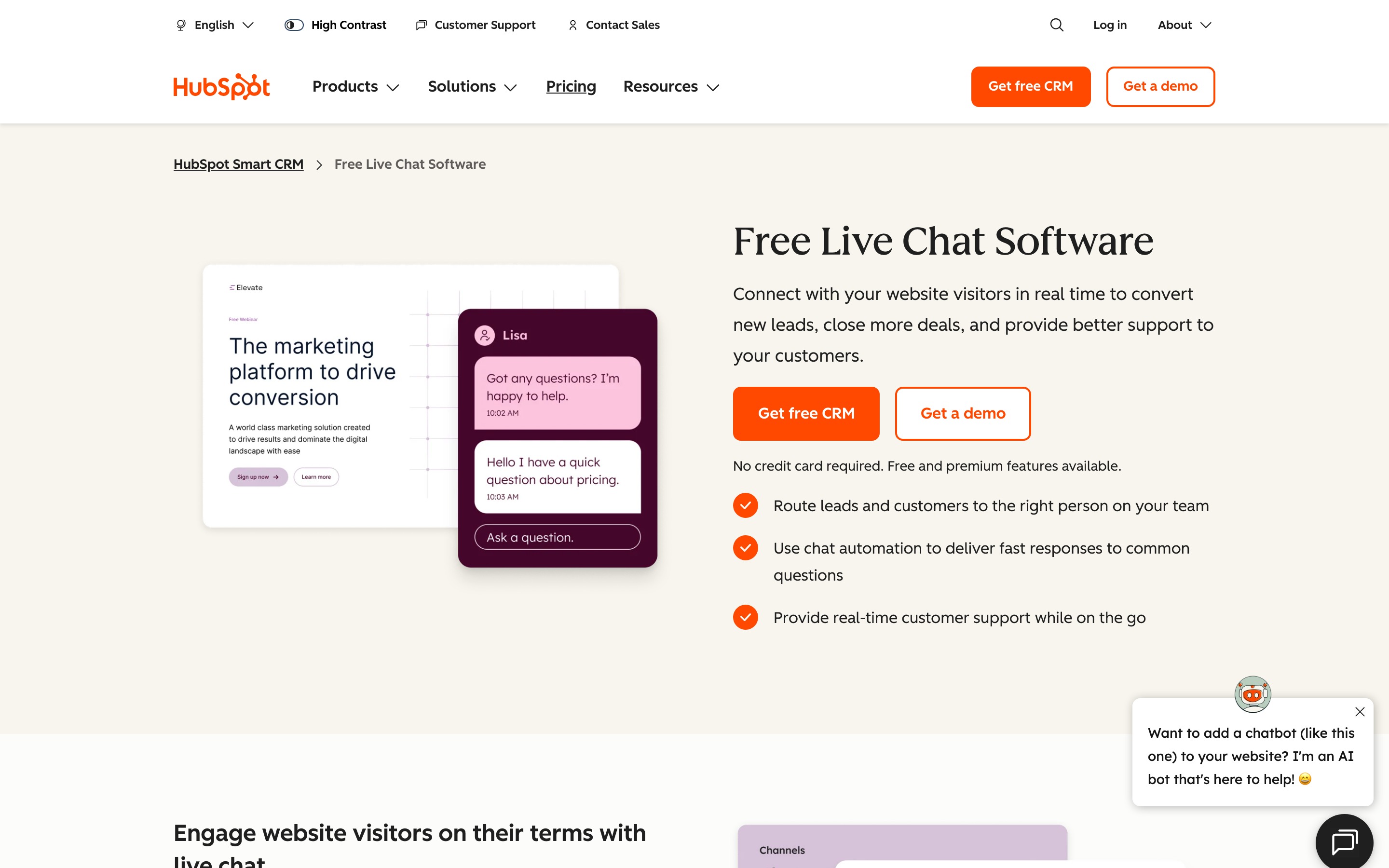 HubSpot Chatflows — product screenshot