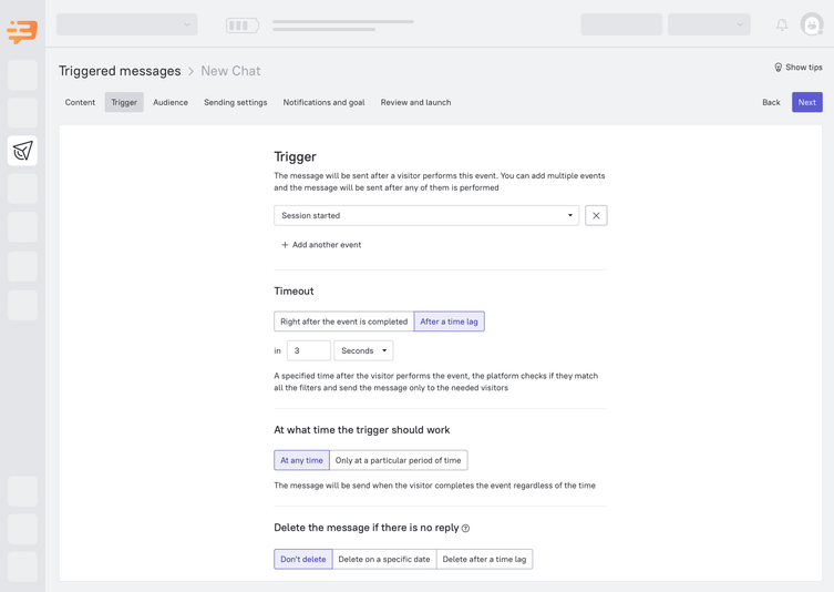 Choose the conditions when to send the message