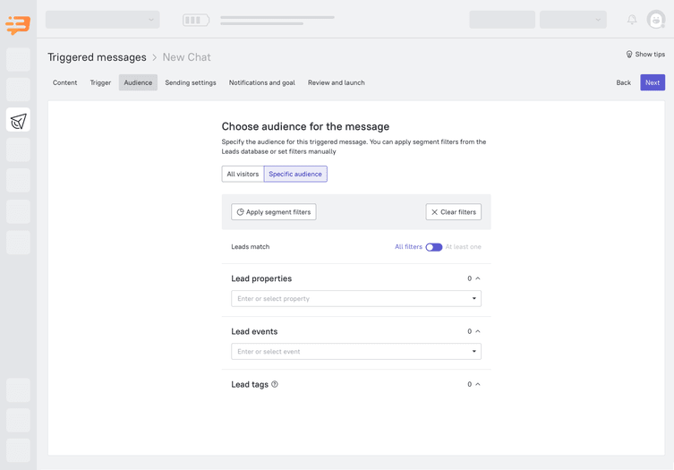 Set up the audience to send the message to